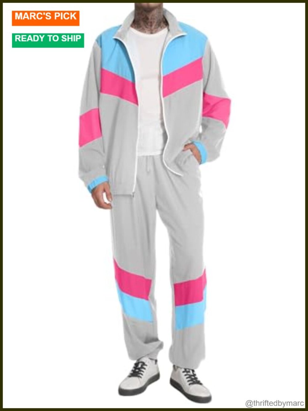 Men's 80s 90s Retro Track Suit Set 2 Piece Long Sleeve Costume